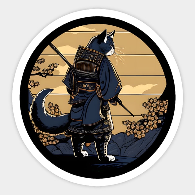 Japanese Cat Samurai Katana Catana - Cat lover Sticker by Lisa L. R. Lyons